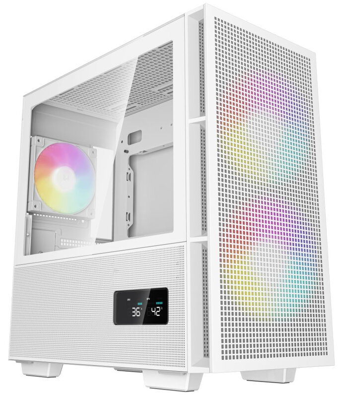 DEEPCOOL skříň CH360 Digital / mATX / 140mm +120 mm fan / USB 3.0 / USB-C / mesh panel / prosklená bočnice / bílá DEEPCOOL skříň CH360 Digital / mATX / 140mm +120 mm fan / USB 3.0 / USB-C / mesh panel / prosklená bočnice / bílá