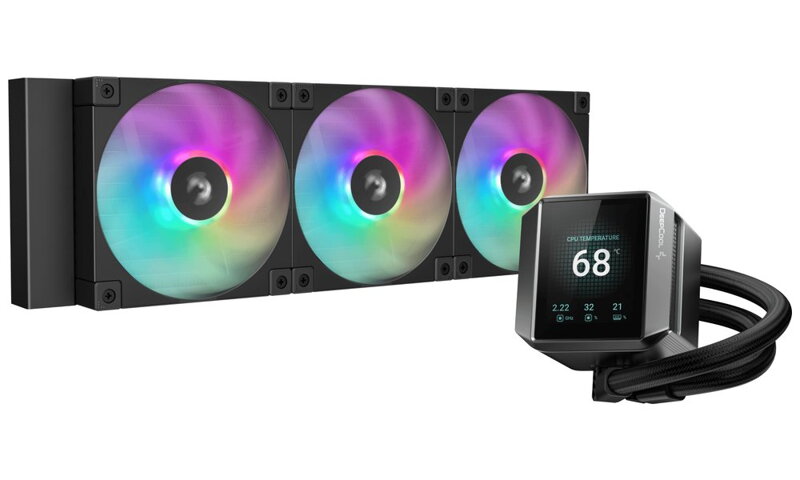 DEEPCOOL vodní chladič MYSTIQUE 360 ARGB / 3x120mm ARGB fan / dig. displej / Intel i AMD / černý DEEPCOOL vodní chladič MYSTIQUE 360 ARGB / 3x120mm ARGB fan / dig. displej / Intel i AMD / černý