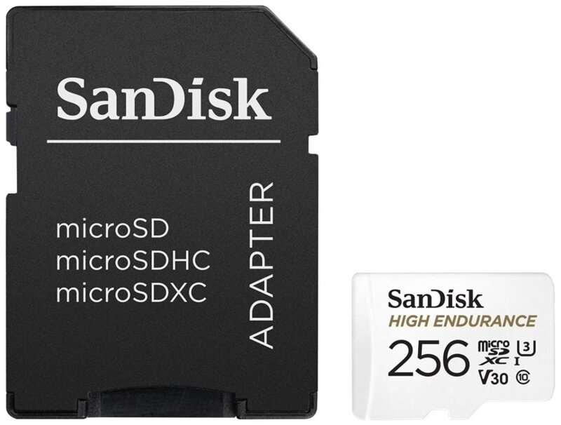 SanDisk High Endurance microSDXC 256GB / C10, U3, V30 / Full HD / 4K videos / dash cams & home monitoring / + SD Adaptér SanDisk High Endurance microSDXC 256GB / C10, U3, V30 / Full HD / 4K videos / dash cams & home monitoring / + SD Adaptér