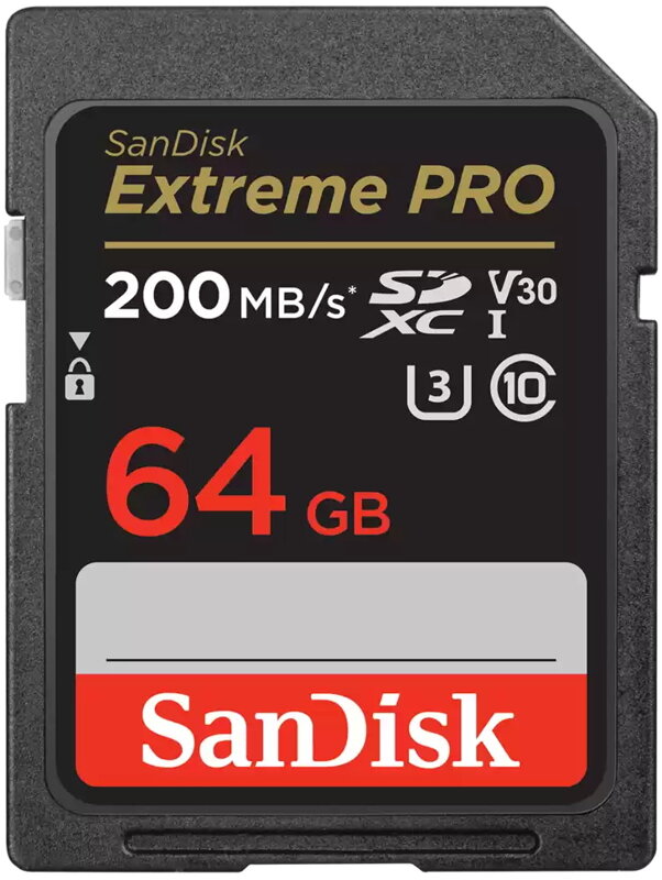 SanDisk Extreme PRO 64GB SDXC / UHS-I, Class 10, U3, V30 /  up to 200MB/s & 90MB/s Read/Write / + 2 years RescuePRO
