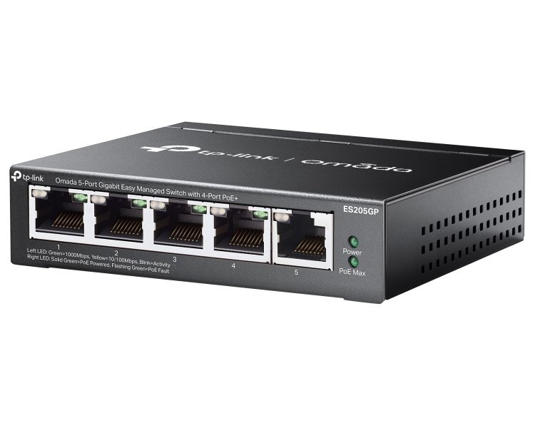 TP-Link ES205GP, Omada 5-Port Gigabit Easy Managed Switch, 1x GLAN, 4x GLAN PoE+, 65W PoE budget TP-Link ES205GP, Omada 5-Port Gigabit Easy Managed Switch, 1x GLAN, 4x GLAN PoE+, 65W PoE budget