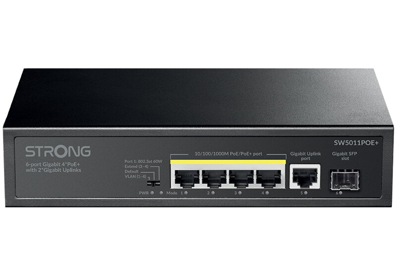 STRONG switch SW5011POE+/ 4x port Gigabit POE+/ 1x Ggabit Uplink port/ 1x Gigabit port SFP/ IEEE802.3af/at/ kovové šasi STRONG switch SW5011POE+/ 4x port Gigabit POE+/ 1x Ggabit Uplink port/ 1x Gigabit port SFP/ IEEE802.3af/at/ kovové šasi