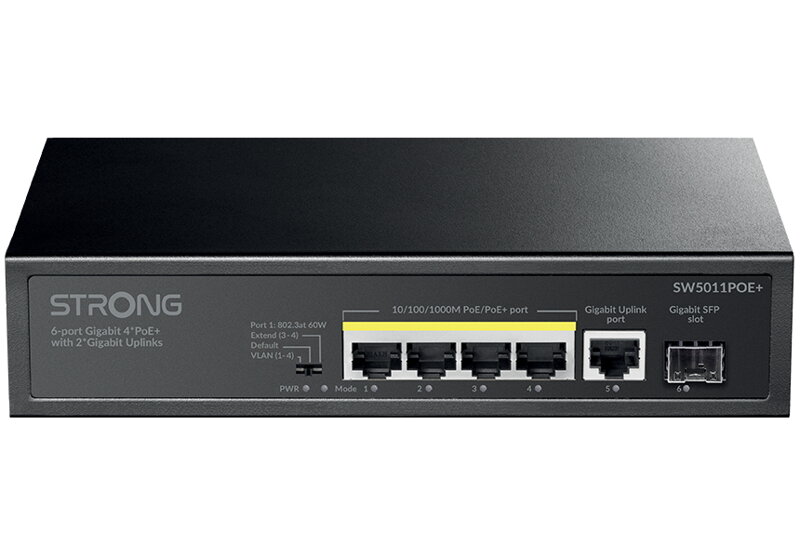 STRONG switch SW8010POE+/ 8x port Gigabit POE+/ 2x Ggabit Uplink port/ IEEE802.3af/at/ kovové šasi/ černý STRONG switch SW8010POE+/ 8x port Gigabit POE+/ 2x Ggabit Uplink port/ IEEE802.3af/at/ kovové šasi/ černý