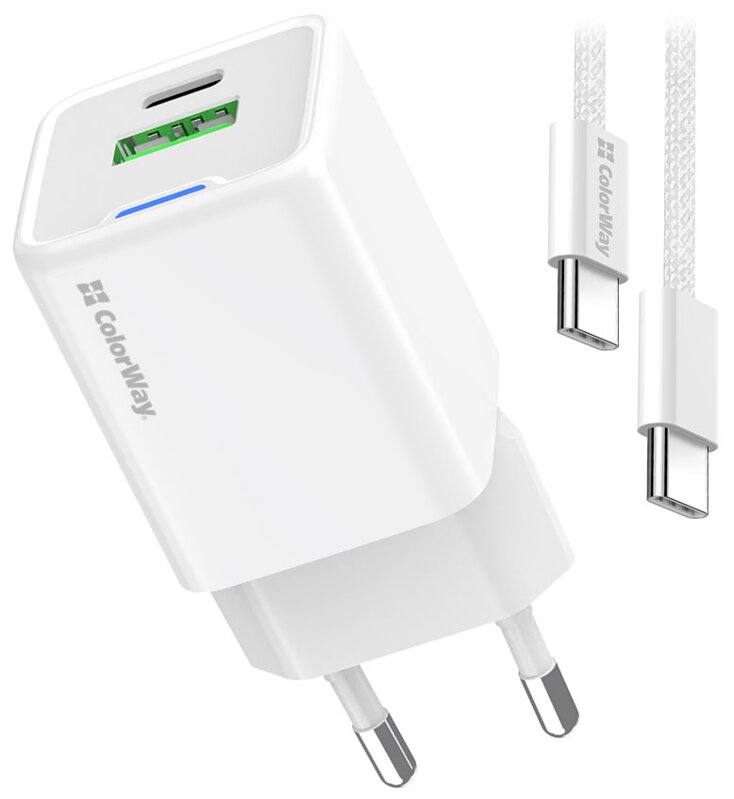 COLORWAY 1x USB-C/ síťová nabíječka/ GaN/ PD/ PPS/ QC/ 35W/ Včetně 100cm kabelu/ Bílá COLORWAY 1x USB-C/ síťová nabíječka/ GaN/ PD/ PPS/ QC/ 35W/ Včetně 100cm kabelu/ Bílá