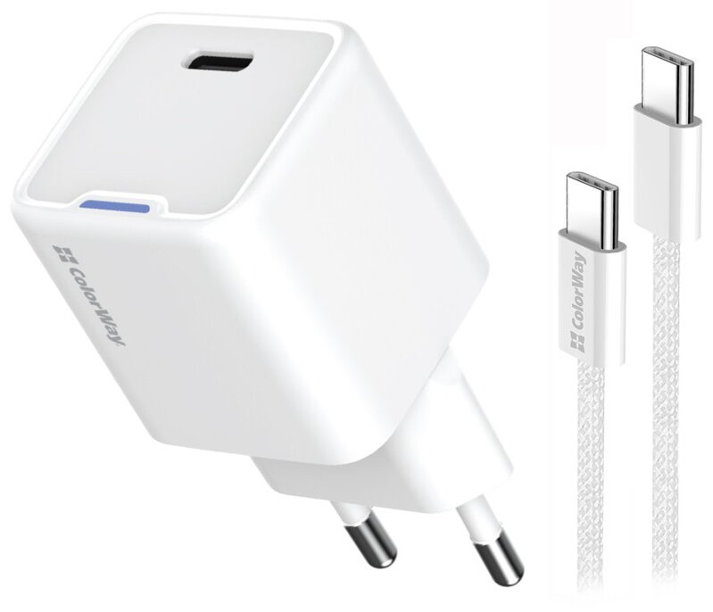 COLORWAY 1x USB-C/ síťová nabíječka/ GaN/ PD/ PPS/ 35W/ Včetně 100cm kabelu/ Bílá COLORWAY 1x USB-C/ síťová nabíječka/ GaN/ PD/ PPS/ 35W/ Včetně 100cm kabelu/ Bílá