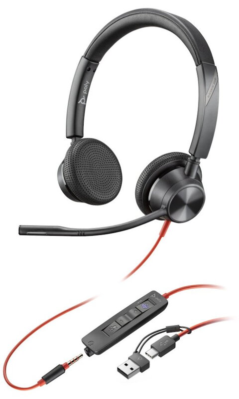 Poly Blackwire 3325 Stereo Microsoft Teams Certified USB-C Headset +3.5mm Plug +USB-C/A Adapter