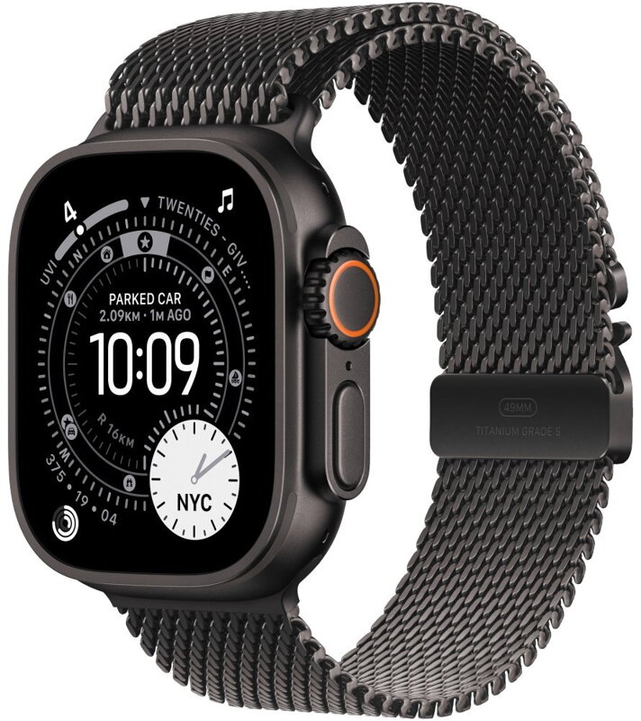 Apple Watch Ultra 3 49mm Černý titan s černým titanovým milánským tahem - M