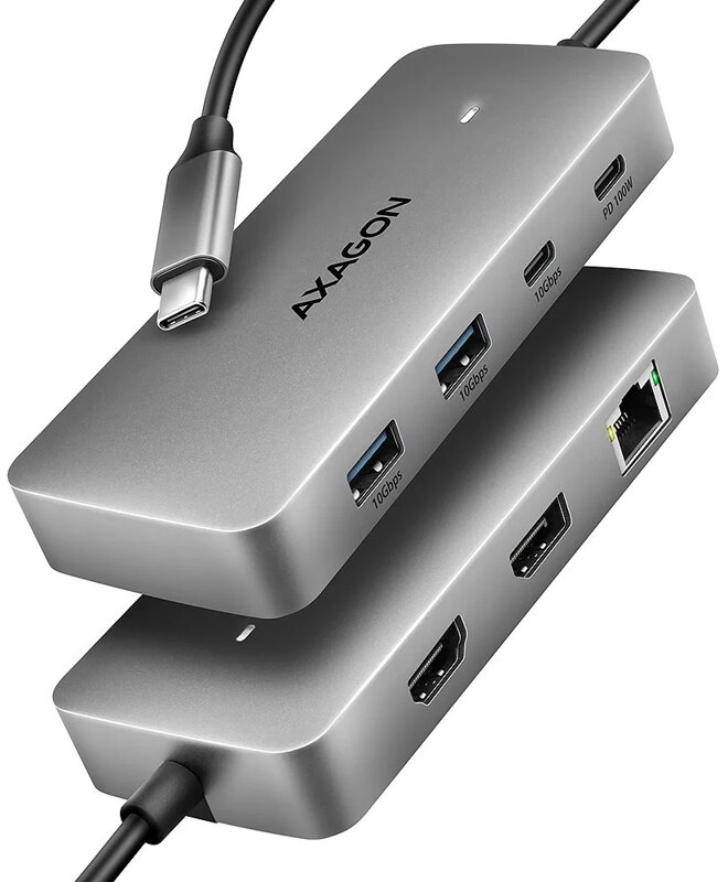 AXAGON multi USB-C hub 7in1 / HMC-CUB83X2 / 1x HDMI / 1x DP 8k/30Hz / PD100W / 1xUSB-C / 2x USB-A / kabel 15cm