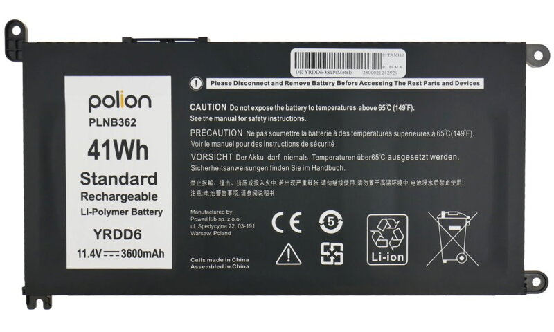TRX Baterie Polion YRDD6 pro notebooky DELL Vostro 3400 5488 5585 Inspiron 5490 - 3600mAh 41Wh/ neoriginální