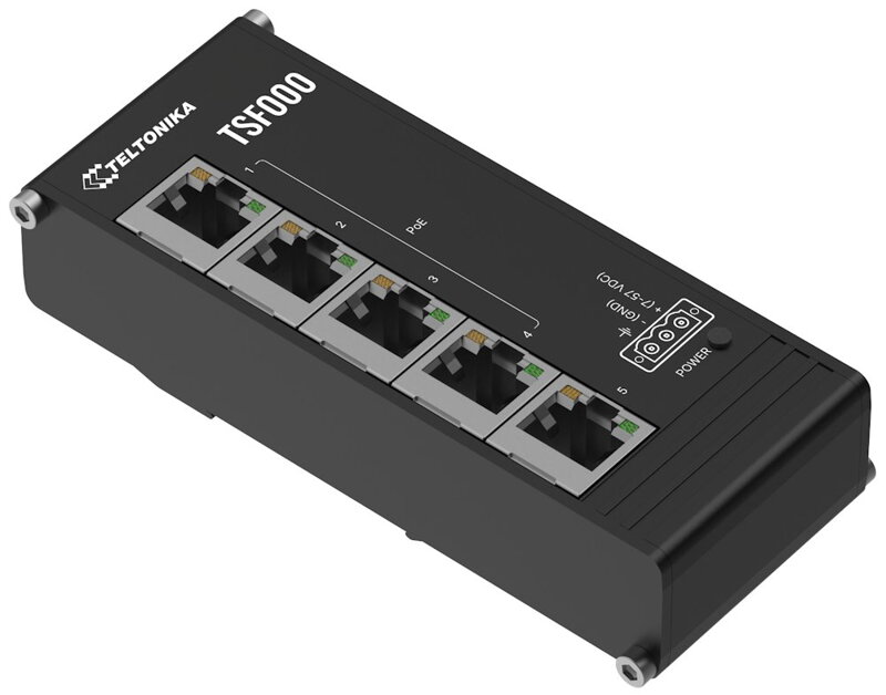 Teltonika TSF000 průmyslový switch, 5x 10/100, 4x PoE+, bez zdroje