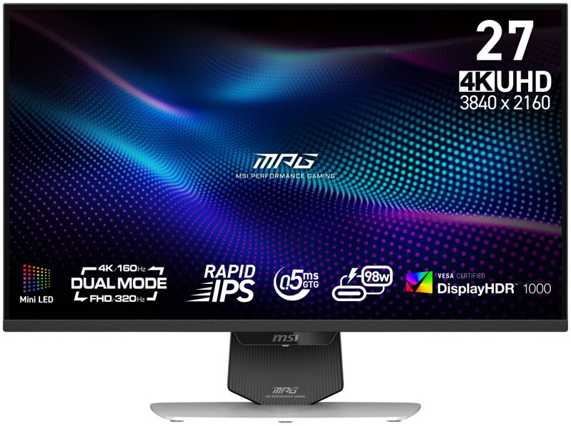 MSI Gaming MPG 274URDFW E16M/ 27"/ 3840x2160 / VA/ 0,5ms/ 160Hz/ 400cd/m2/ 1000:1/ HDMI/ DP/ VESA/ černý
