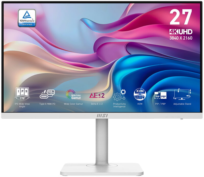 MSI Modern MD272UPHW/ 27"/ 3840x2160 / IPS/ 4ms/ 60Hz/ 400cd/m2/ 1000:1/ HDMI/ DP/ USB/ VESA/ bílý