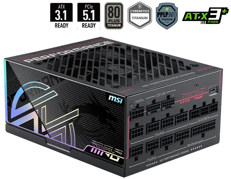 MSI zdroj MPG AI1600TS PCIE5/ 1600W/ ATX3.1/ akt. PFC/ 12 let celk. záruka/ 135mm fan/ modulární kabeláž/ 80PLUS Titaniu