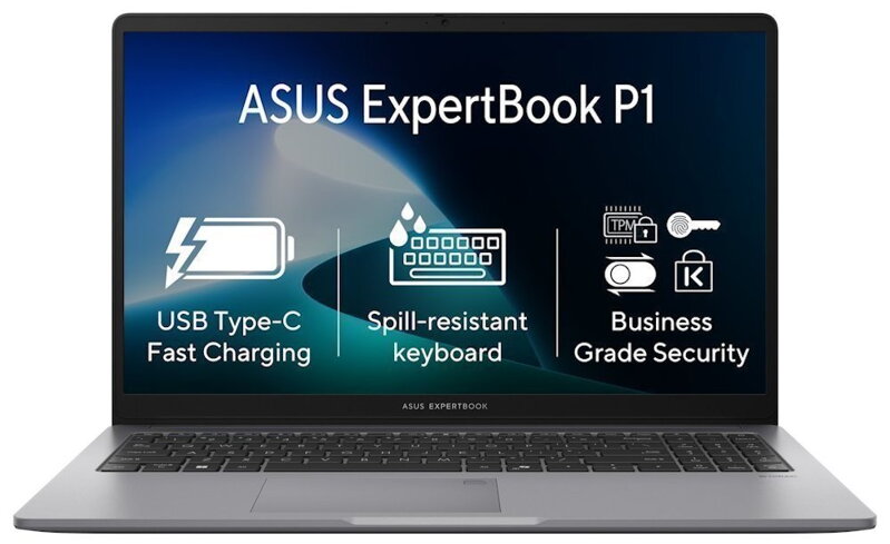 ASUS ExpertBook P1/ Core 3 100U/ 8GB DDR5/ 512GB SSD/ Intel® Graphics/ 15,6"FHD,matný/ W11H/ šedý