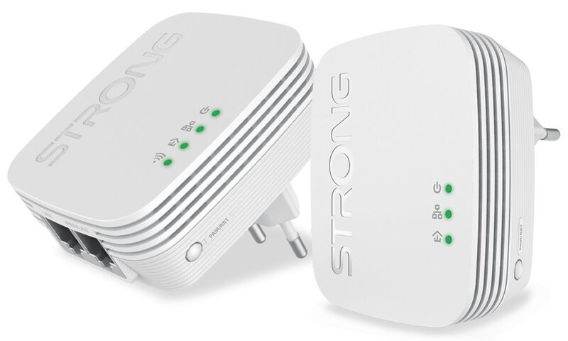 STRONG sada 2 adaptérů Powerline WI-FI 600 DUO MINI/ Powerline 600 Mbit/s/ Wi-Fi 300 Mbit/s/ 2x LAN/ bílý