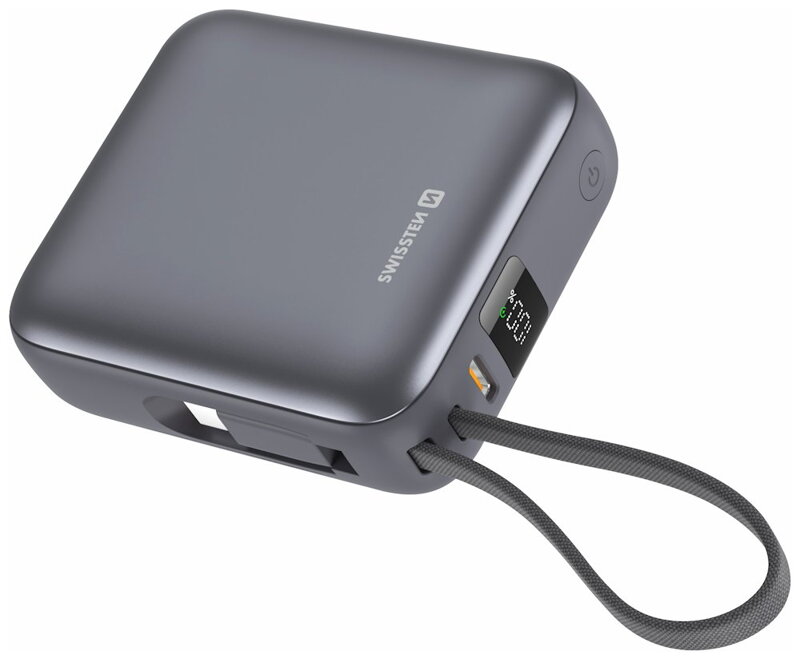 Swissten Power Bank Space 10000 mAh, 35W S Integrovaným Kabelem USB-C Stříbrná