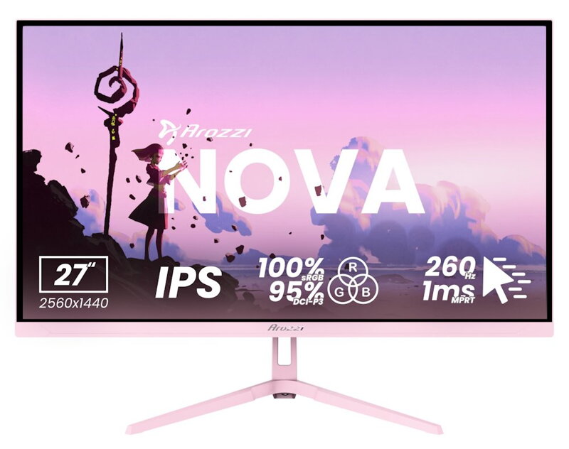 AROZZI NOVA herní monitor 27" 27T2K260 Pink/ LED/ 2560x1440/ 260Hz/ IPS/ 1000:1/ 1ms/ 2xHDMI/ 2xDP/ růžový