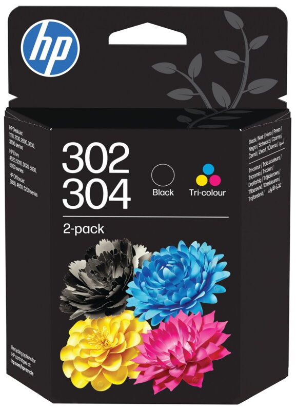 HP 302/304  tri-color/černá inkoustová kazeta, B82L1AE originál, 2-pack