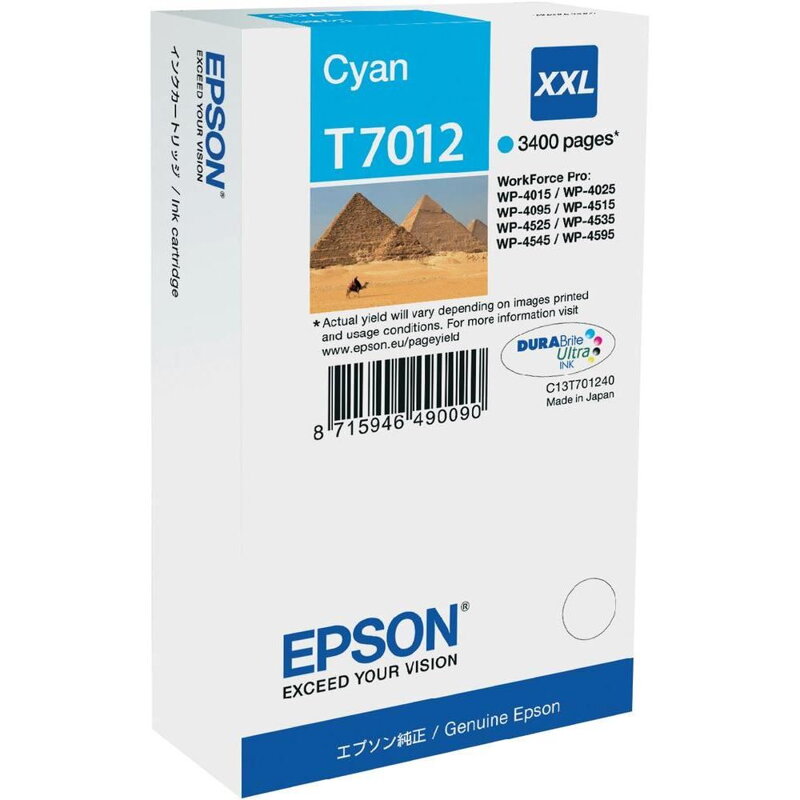 Epson inkoustová náplň/ C13T70124010/ WP-4000/ 4500/ 3 400 stran/ XXL Modrá Epson inkoustová náplň/ C13T70124010/ WP-4000/ 4500/ 3 400 stran/ XXL Modrá