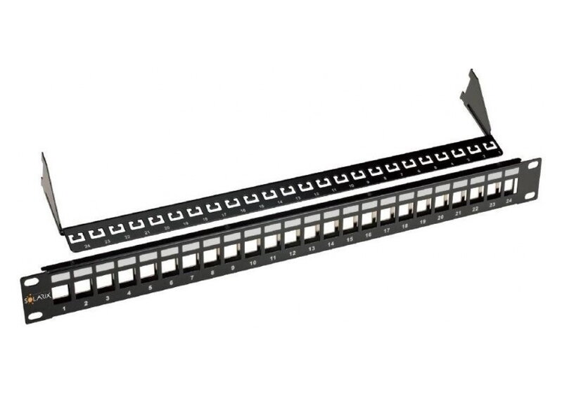 Solarix 19" Neosazený univerzální panel 24 portů 1U pro CAT5E a CAT6 keystony, SX24M-0-STP-BK-UNI