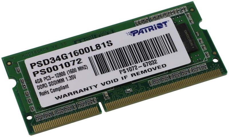 PATRIOT Ultrabook 4GB DDR3 1600MHz / SO-DIMM / CL11 / PC3-12800