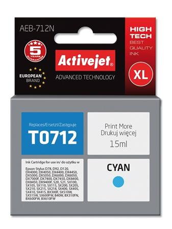 ActiveJet Ink cartridge Eps T0712 D78/DX6000/DX6050 Cyan - 15 ml     AEB-712