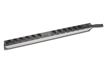 DIGITUS 19" PDU, 1U hliník, SCHUKO -> 12x CEE 7/4, jistič