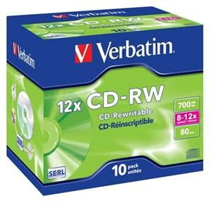 VERBATIM CD-RW SERL 700MB, 12x, jewel case 10 ks VERBATIM CD-RW SERL 700MB, 12x, jewel case 10 ks