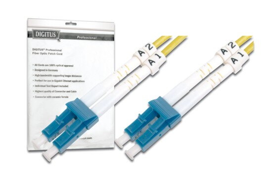 DIGITUS Fiber Optic Patch Cord, LC to LC, Singlemode, OS1, 09/125 µ, Duplex Length 10m DIGITUS Fiber Optic Patch Cord, LC to LC, Singlemode, OS1, 09/125 µ, Duplex Length 10m