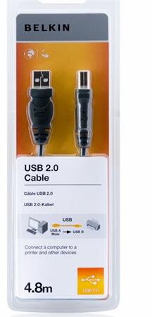 Belkin kabel USB 2.0. A/B řada standard, 4,8m Belkin kabel USB 2.0. A/B řada standard, 4,8m