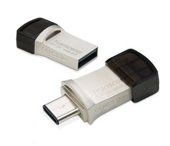 Transcend 64GB JetFlash 890, USB-C/USB 3.1 duální flash disk, malé rozměry, stříbrný kov, odolá prachu i vodě Transcend 64GB JetFlash 890, USB-C/USB 3.1 duální flash disk, malé rozměry, stříbrný kov, odolá prachu i vodě