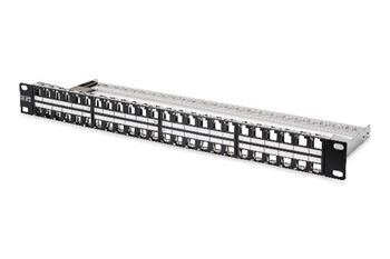 Digitus Modular Patch Panel, stíněný 48 portů, štítkové pole, 1U, montáž do stojanu, barva černá RAL 9005