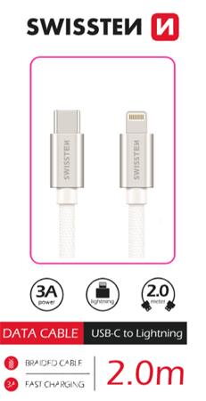 SWISSTEN DATOVÝ KABEL TEXTILE USB-C / LIGHTNING 2,0 M STŘÍBRNÝ SWISSTEN DATOVÝ KABEL TEXTILE USB-C / LIGHTNING 2,0 M STŘÍBRNÝ