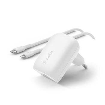 Belkin 30W USB-C Power Delivery PPS nástěnná nabíječka + 1m USB-C na lightning kabel, bílá Belkin 30W USB-C Power Delivery PPS nástěnná nabíječka + 1m USB-C na lightning kabel, bílá