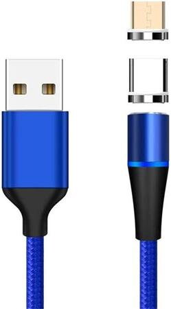 PremiumCord Magnetický micro USB a USB-C nabíjecí a datový kabel 1m, modrý PremiumCord Magnetický micro USB a USB-C nabíjecí a datový kabel 1m, modrý