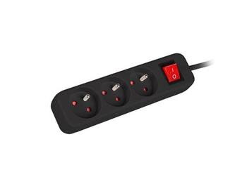 LANBERG Prodlužovací přívod 3M 3X klasická zásuvka s vypínačem měď kabel černý LANBERG Prodlužovací přívod 3M 3X klasická zásuvka s vypínačem měď kabel černý