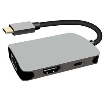 PremiumCord USB-C na HDMI + RJ45 + PD adaptér, hliníkové pouzdro