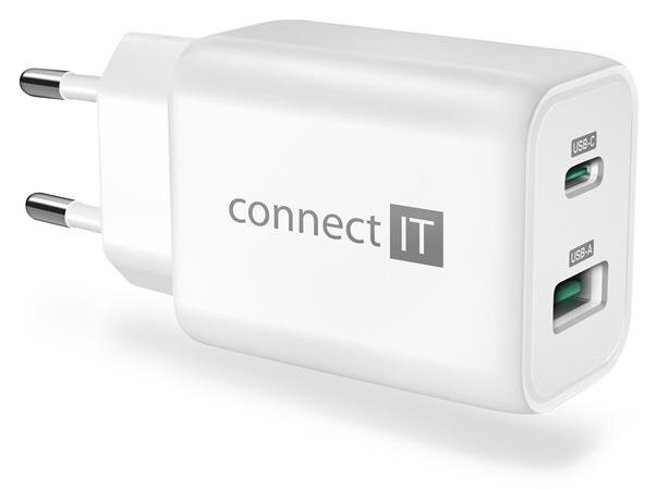 CONNECT IT Wanderer2 GaN nabíjecí adaptér 1×USB-C + 1xUSB-A, 33W PD, BÍLÝ CONNECT IT Wanderer2 GaN nabíjecí adaptér 1×USB-C + 1xUSB-A, 33W PD, BÍLÝ