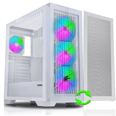 EVOLVEO Ptero Q2W+, Počítačová skříň 2x čelní panel - sklo /mřížka, 4x vent, case ATX - bílá EVOLVEO Ptero Q2W+, Počítačová skříň 2x čelní panel - sklo /mřížka, 4x vent, case ATX - bílá