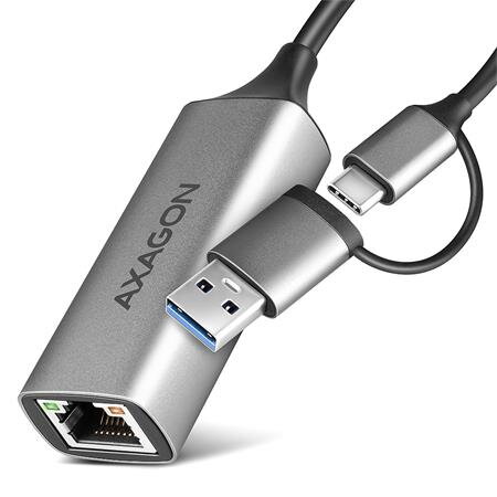 AXAGON ADE-TXCA, USB-C + USB-A 3.2 Gen 1 - Gigabit Ethernet síťová karta, Asix AX88179, auto instal