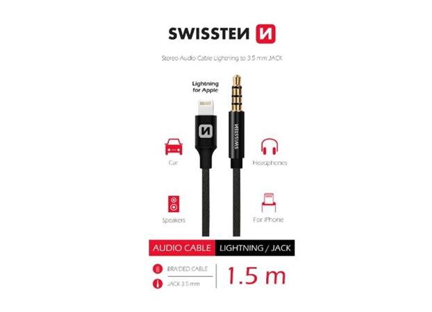 SWISSTEN AUDIO ADAPTÉR TEXTILE LIGHTNING (samec)/3,5 mm JACK(samec) 1,5 M ČERNÝ SWISSTEN AUDIO ADAPTÉR TEXTILE LIGHTNING (samec)/3,5 mm JACK(samec) 1,5 M ČERNÝ