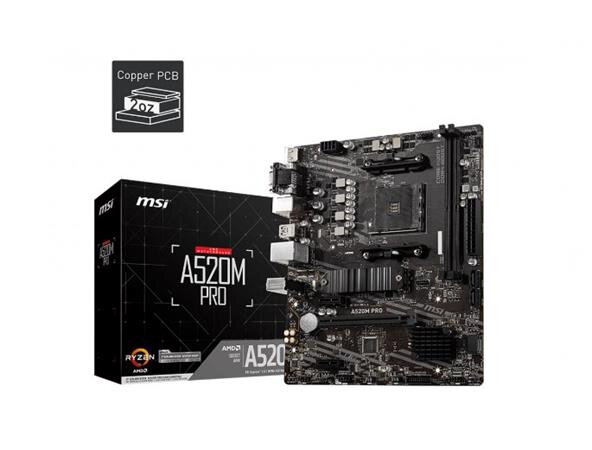 MSI A520M PRO, AM4, AMD A520, 2x DDR4, mATX MSI A520M PRO, AM4, AMD A520, 2x DDR4, mATX