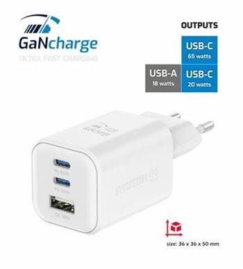 SWISSTEN SÍŤOVÝ ADAPTÉR GaN 2x USB-C 65W PD + 1x USB-A 18W QC BÍLÝ SWISSTEN SÍŤOVÝ ADAPTÉR GaN 2x USB-C 65W PD + 1x USB-A 18W QC BÍLÝ