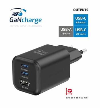 SWISSTEN SÍŤOVÝ ADAPTÉR GaN 2x USB-C 65W PD + 1x USB-A 18W QC ČERNÝ SWISSTEN SÍŤOVÝ ADAPTÉR GaN 2x USB-C 65W PD + 1x USB-A 18W QC ČERNÝ