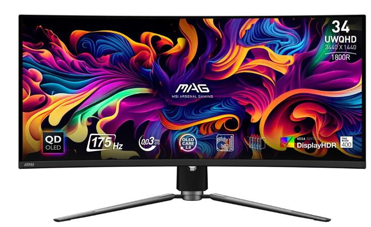 MSI Gaming monitor MAG 341CQP QD-OLED, 34,18" QD-OLED zakřivený/3440x1440 (UWQHD)/175Hz/0,03ms/2xHDMI/DP/USB-C/3xUSB/Výškově nast. MSI Gaming monitor MAG 341CQP QD-OLED, 34,18" QD-OLED zakřivený/3440x1440 (UWQHD)/175Hz/0,03ms/2xHDMI/DP/USB-C/3xUSB/Výškově nast.