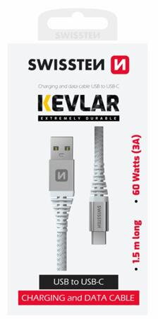 SWISSTEN DATOVÝ KABEL KEVLAR USB / USB-C 1,5 M BÍLÝ SWISSTEN DATOVÝ KABEL KEVLAR USB / USB-C 1,5 M BÍLÝ