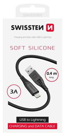 SWISSTEN DATOVÝ KABEL SOFT SILICONE USB-A / LIGHTNING 0,4 M ČERNÝ SWISSTEN DATOVÝ KABEL SOFT SILICONE USB-A / LIGHTNING 0,4 M ČERNÝ