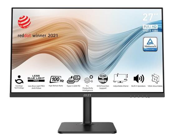 MSI monitor Modern MD272XP, 27" IPS/FHD 100Hz/1ms/HDMI/DP/USB-A,B,C/Výškově nastavitelný/Pivot/černá MSI monitor Modern MD272XP, 27" IPS/FHD 100Hz/1ms/HDMI/DP/USB-A,B,C/Výškově nastavitelný/Pivot/černá