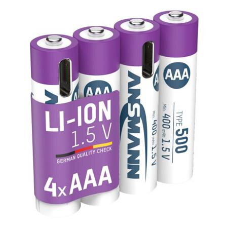 Ansmann Li-ion typ AAA, min. 400mAh, s nabíjecí elektronikou, USB-C Ansmann Li-ion typ AAA, min. 400mAh, s nabíjecí elektronikou, USB-C