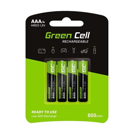 Green Cell Rechargeable Batteries 4x AAA HR03 800mAh Green Cell Rechargeable Batteries 4x AAA HR03 800mAh